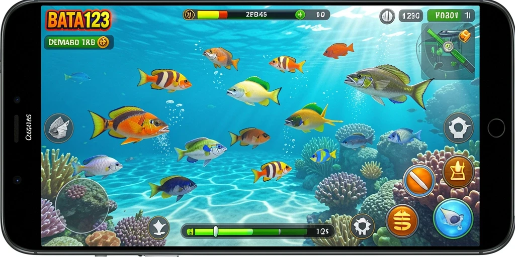 Tampilan gameplay BATA123 saat memancing ikan.