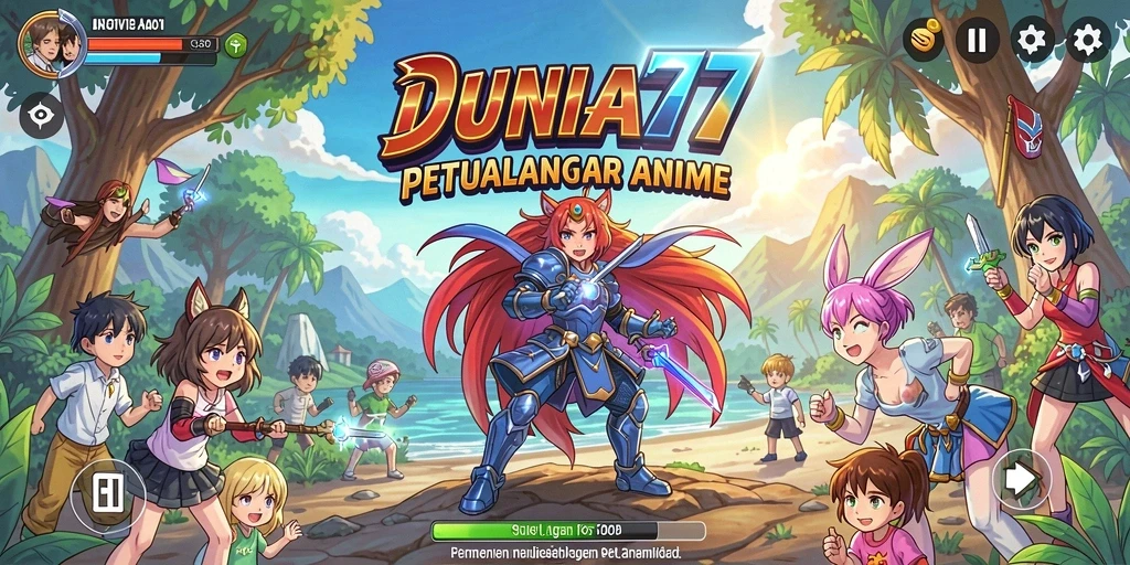Tampilan gameplay menarik DUNIA77 dengan karakter anime yang penuh warna.