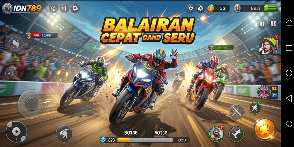 Screenshot gameplay IDN789 menampilkan mobil balap di lintasan yang menegangkan.