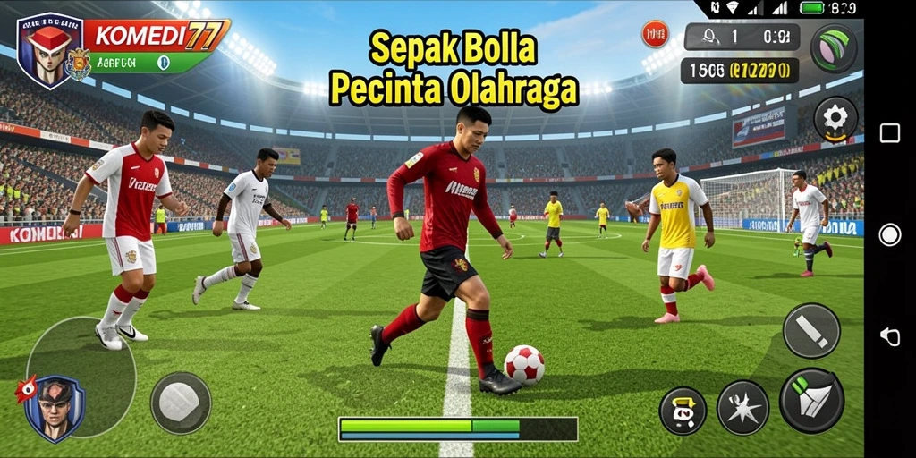 Gameplay <strong>KOMEDI77</strong> yang menampilkan aksi seru di lapangan sepak bola.