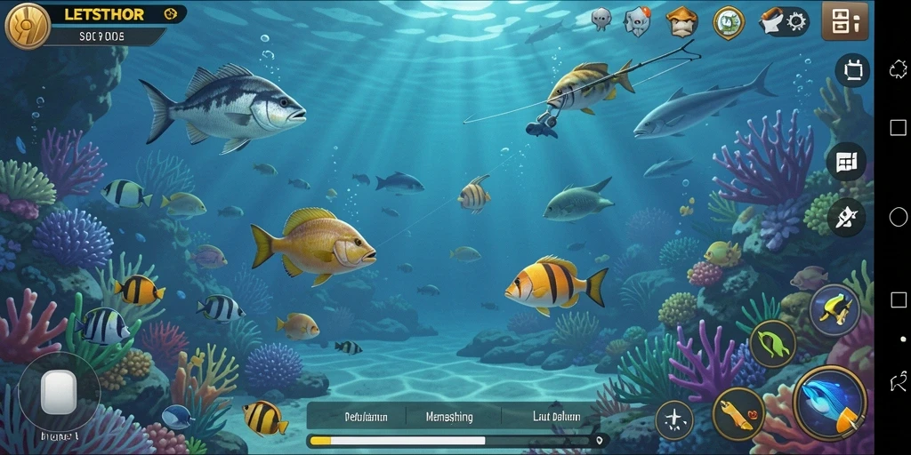 Screenshot utama LETSTHOR menampilkan gameplay memancing yang menegangkan dan indah.