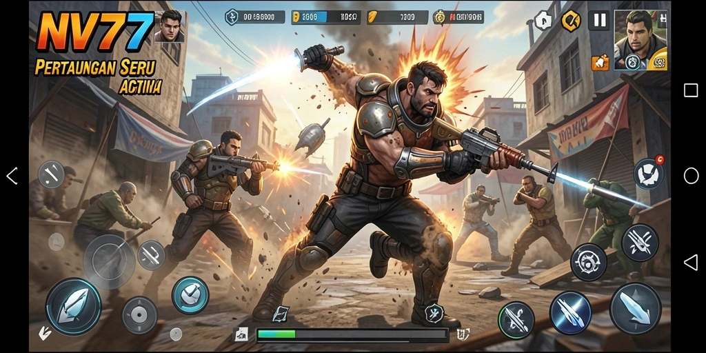Tangkapan layar gameplay NV77 dengan aksi penuh adrenalin.
