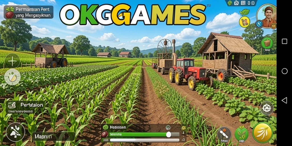 Gameplay dinamis dalam OKGAMES yang menampilkan aktivitas pertanian.