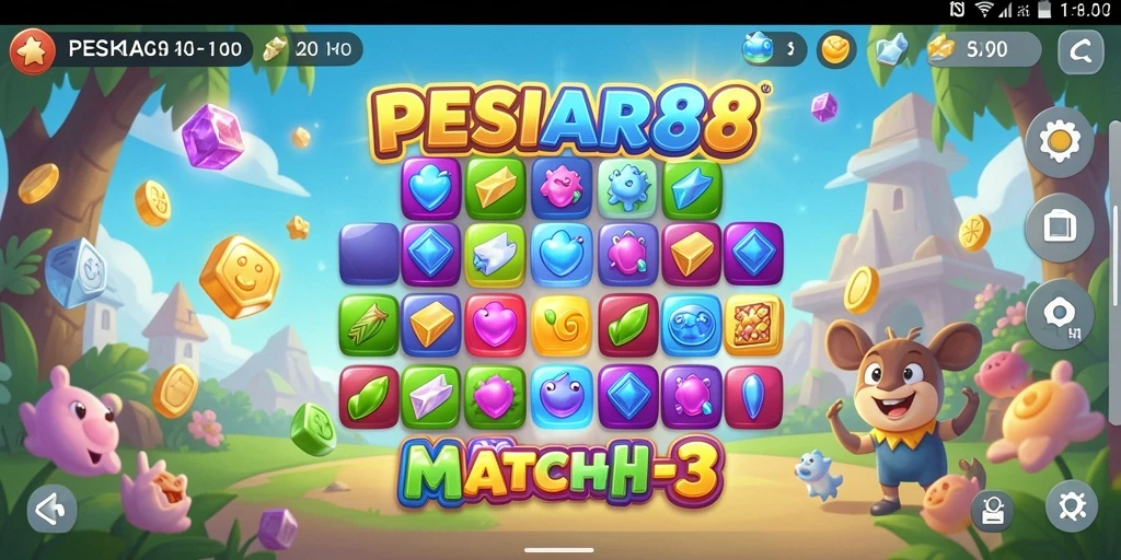 Screenshot PESIAR88 menampilkan aksi seru dalam permainan Match-3.