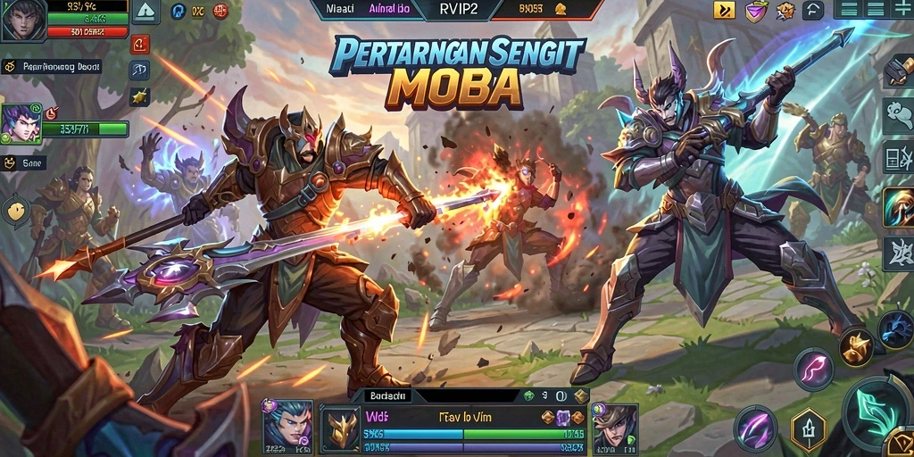 Screenshot menampilkan aksi seru di dalam pertandingan MOBA RVIP2.