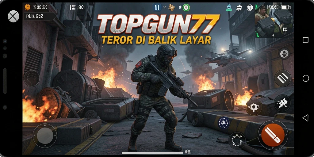 Tangkapan layar gameplay utama TOPGUN77 dengan suasana horor yang mencekam.