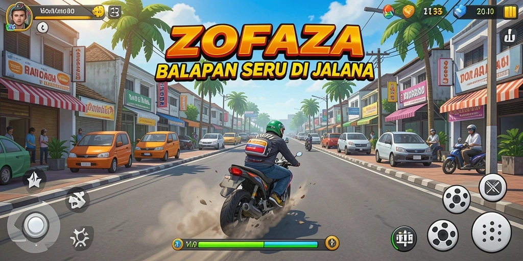 Gameplay ZOFAZA menampilkan balapan mendebarkan di jalanan.